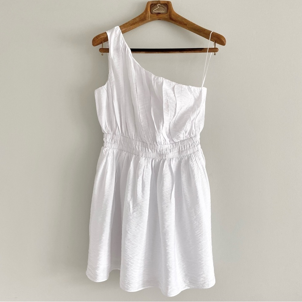 French Connection Linen White One-Shoulder Dress